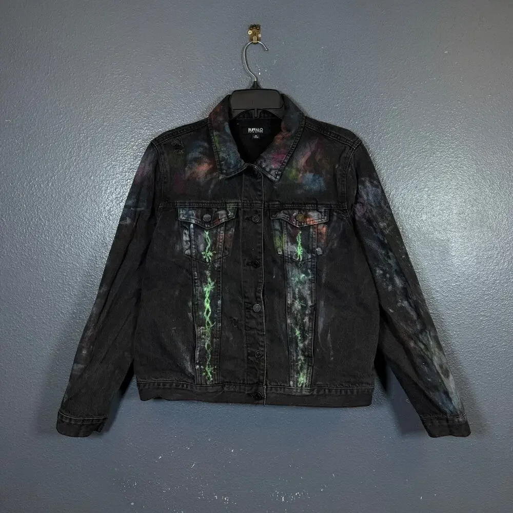 Buffalo M women’s black Lisa Simpsons custom denim jacket distressed